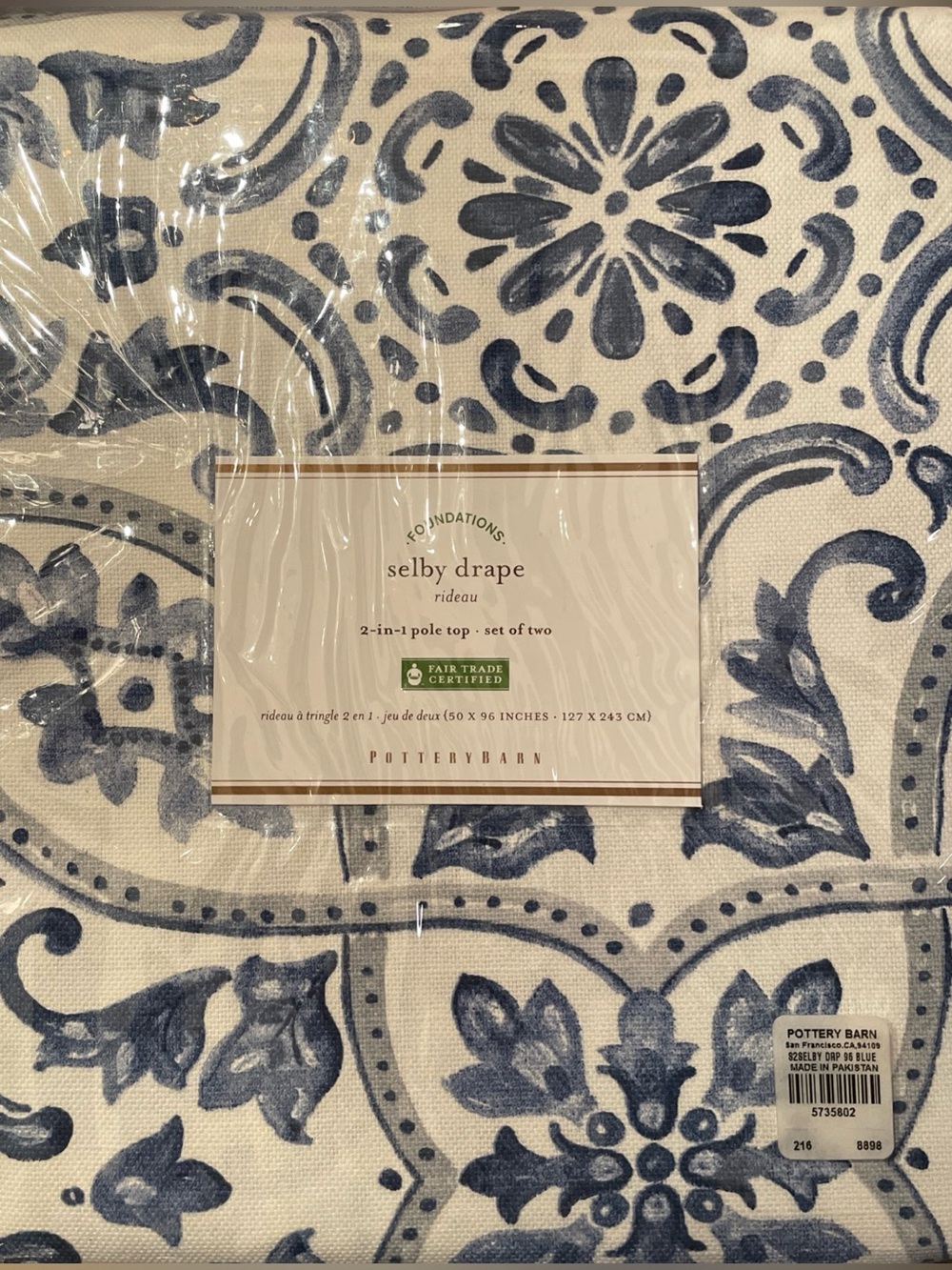 Pottery Barn Selby Drape Set of Two - Cream and Blue